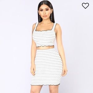 Black & White Striped Two Piece Skirt Set